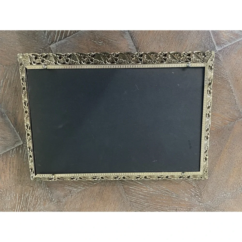 Vtg Mirrored Vanity Tray Gold Filigree Rectangle Hollywood Regency Dresser Decor